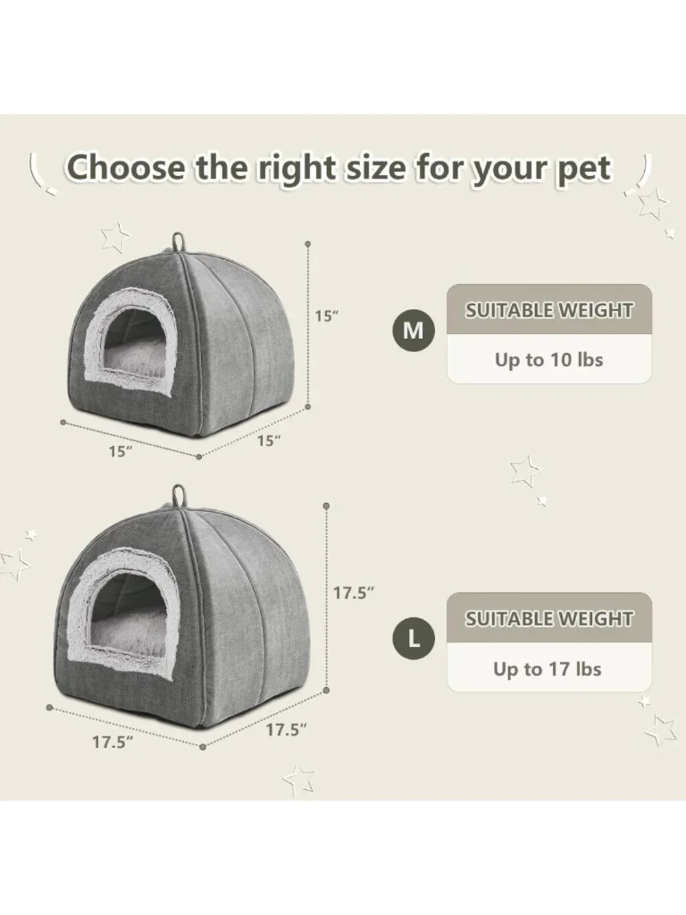Cozy Cat Cave Bed for Indoor Cats & Kittens, Soft Washable Tent, 15